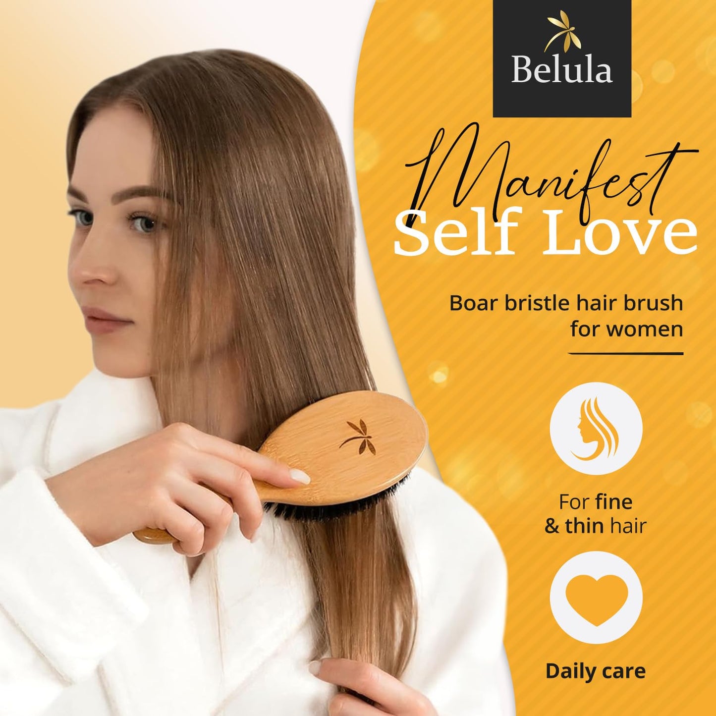 Belula 100% Boar Bristle Hair Brush Set (Medium). Soft Natural Bristles for Thin and Fine Hair. Restore Shine And Texture. Wooden Comb, Travel Bag Beauty and Personal Care Belula