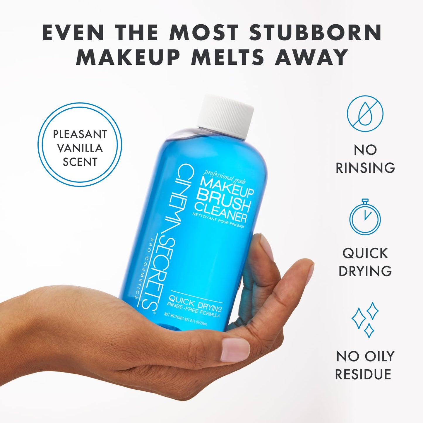 Cinema Secrets Original Blue Vanilla Makeup Brush Cleaner Solution - Professional Cleanser for Makeup Brushes - Quick-Drying, Rinse-Free Formula