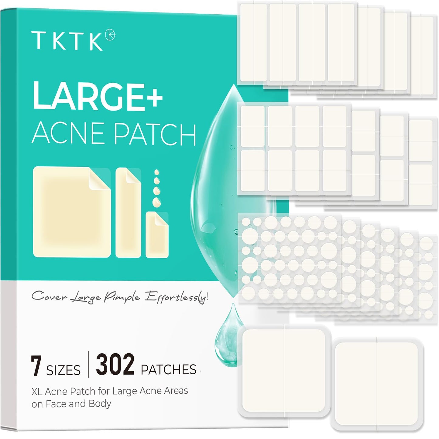 TKTK Large Pimple Patches for Face, 7 Sizes XL Acne Patches, Big Hydrocolloid Bandages for Body, Chin, Forehead, Chest, Back Zit Breakouts Beauty and Personal Care TKTK Default Title