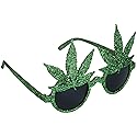 Empire Magic Loftus International Star Power Glitter Pot Leaf Round Lens Sunglasses, Green, One Size Novelty Item
