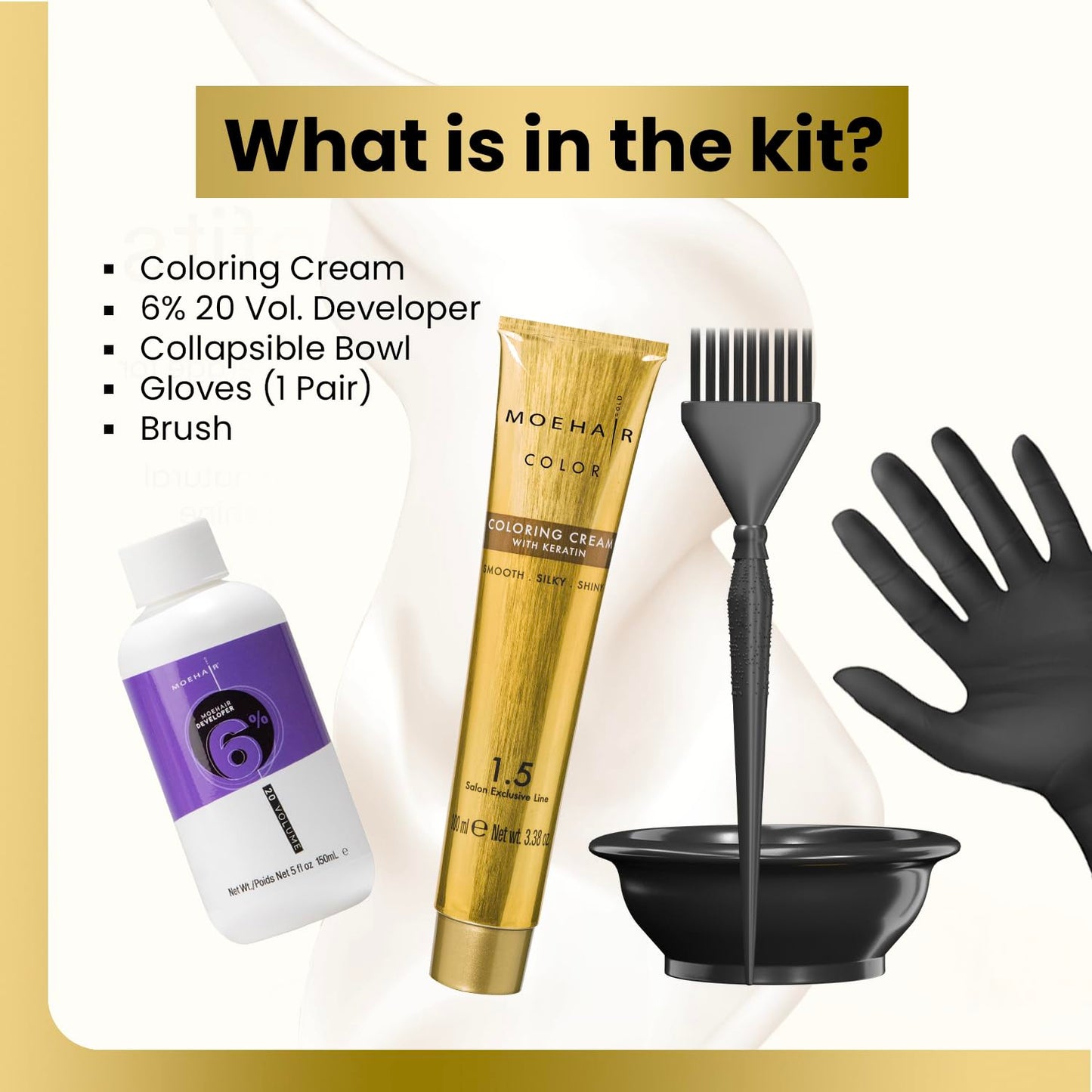 MOEHAIR Hair Coloring Kit | 5NN Permanent Hair Color (Light Brown Intense), 20 Volume Developer 6%, Coloring Brush, Gloves & Mixing Bowl | Keratin