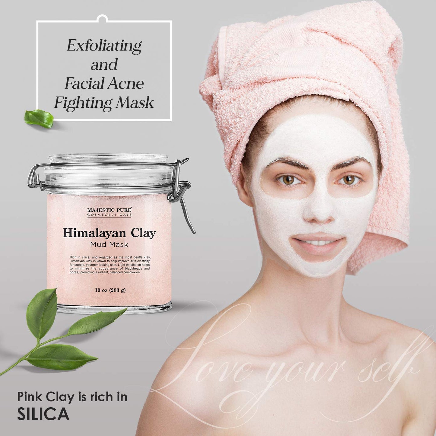 Majestic Pure Himalayan Clay Mud Mask for Face and Body Exfoliating and Facial Acne Fighting Mask - Reduces Appearance of Pores, 10 oz