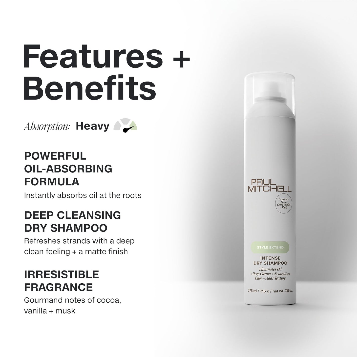 Paul Mitchell Intense Dry Shampoo, Eliminates Oil + Deep Cleans, For All Hair Types, 7.6 oz