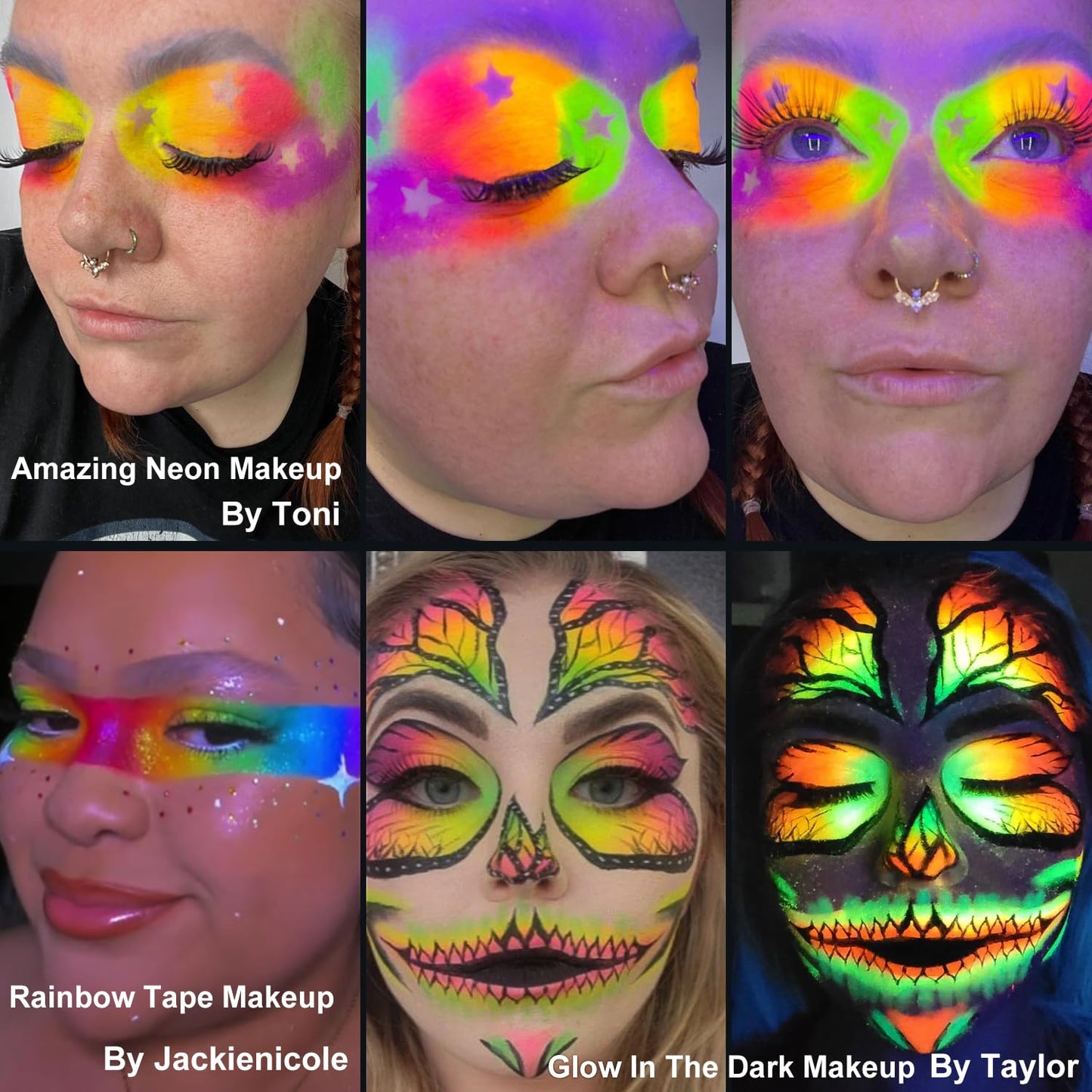 Afflano Neon Makeup Palette Eyeshadow, Glow in the Dark Colorful Eyeshadow Palette Highly Pigmented, Neon Party UV Blacklight Eye Shadow Pallet, Red