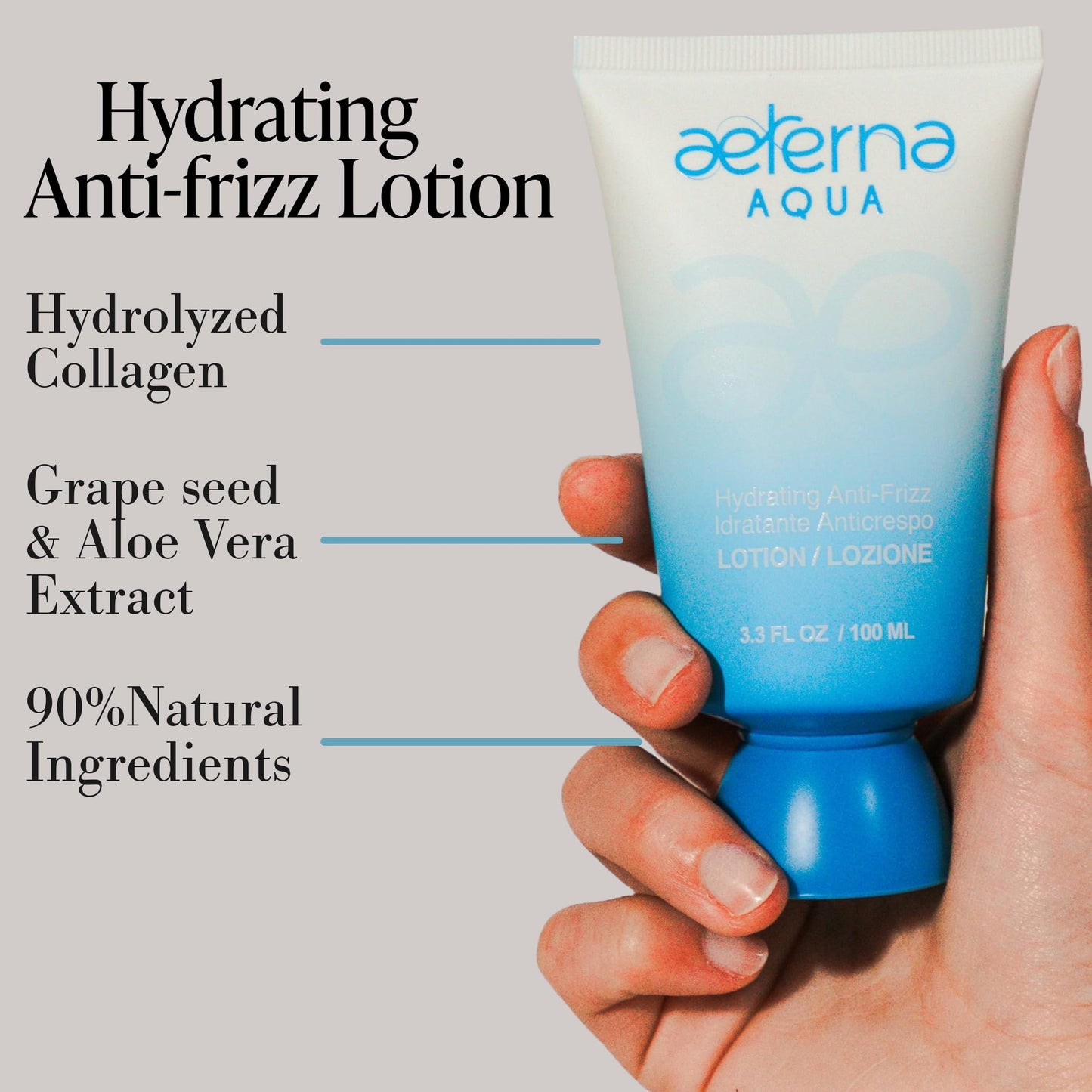 Aeterna Aqua Hydrating Anti-Frizz Hair Lotion | Frizz Ease, Deep Moisture & Color Protection - Vitamin E, Grape Seed & Collagen Infused, for All Hair
