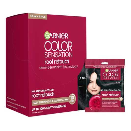 Garnier Color Sensation Root Retouch, Demi Permanent Hair Dye for Roots with 100% Gray Coverage and No Ammonia, Black Hair Dye 1.0, Pack of 6 Beauty & Personal Care Garnier