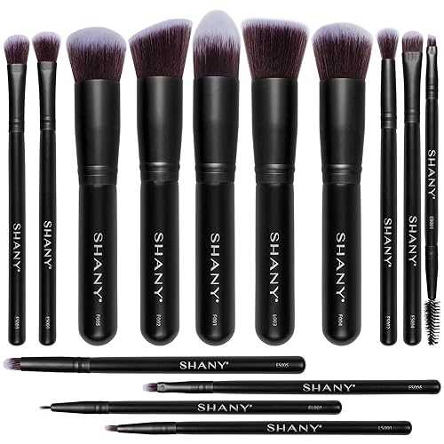 SHANY Makeup Brushes - Black Bombshell - 14-Piece Brush Set - Foundation Powder Concealers Eye Shadows Makeup brushes - Complete Kabuki Makeup Brush