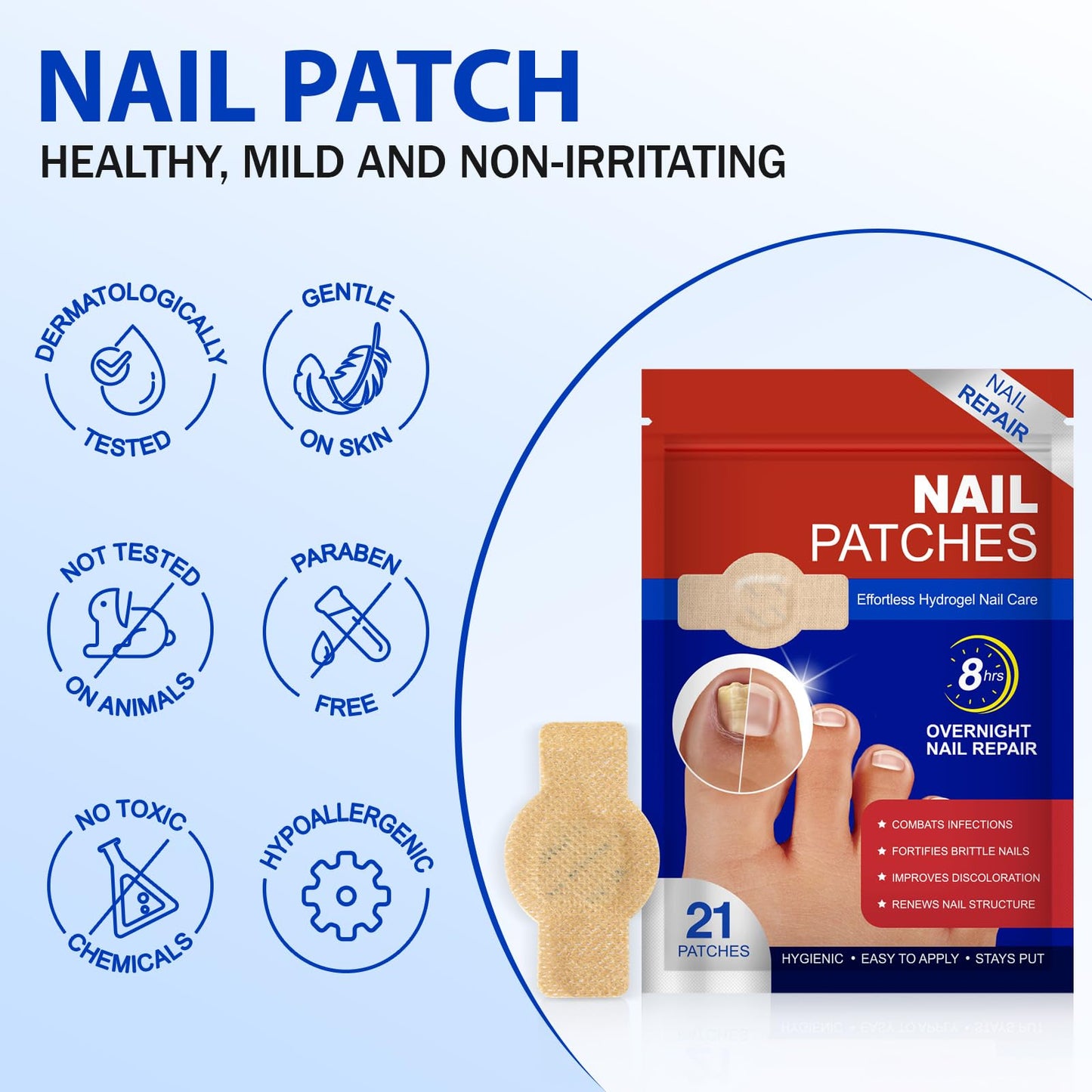 Fungal Nail Patches 42 PCS, Toenail Treatment Extra Strength 8-Hour Overnight Nail Fast Acting Repair Effortless Hydrogel Nail Care and Repair Beauty and Personal Care FANSHI