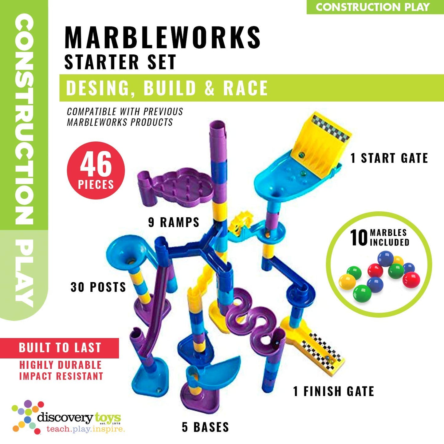 Discovery Toys MARBLEWORKS Marble Run Starter – STEM Educational Building Blocks for Kids Ages 5+, Learning & Development Toy