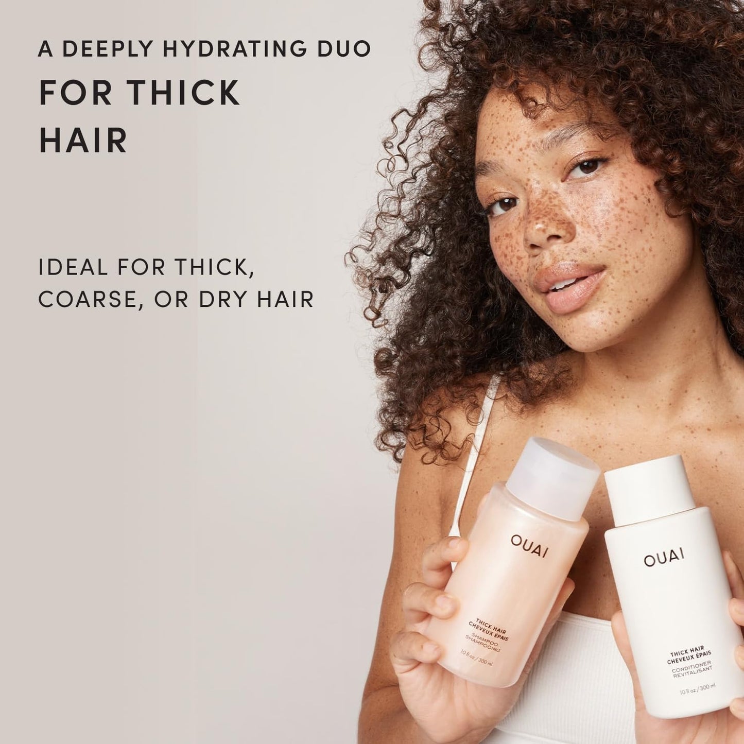 OUAI Thick Hair Shampoo and Conditioner Set - Sulfate Free Shampoo and Conditioner for Thick Hair Care - Moisturizes, Strengthens & Fights Frizz