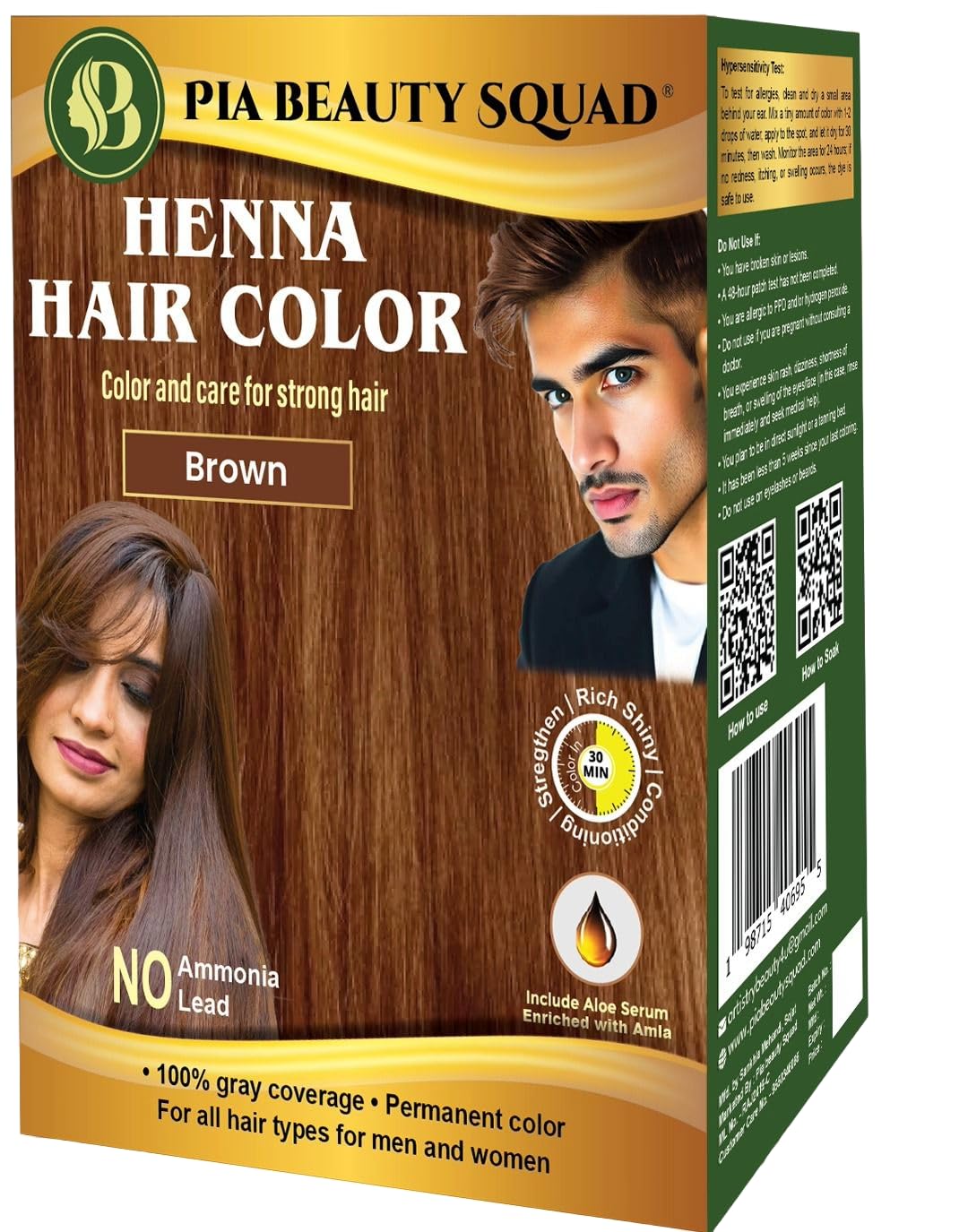 PIA Beauty Henna Hair Color Kit - Black - 30 Minute Ayurvedic Hair Dye with Serum - 100% Grey Coverage |Color mix+ Shine Serum | For Men & Women