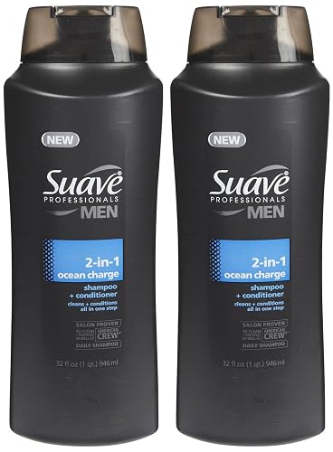 Suave Men 2 in 1 Shampoo and Conditioner, Ocean Charge, 28 Fl Oz (Pack of 2)
