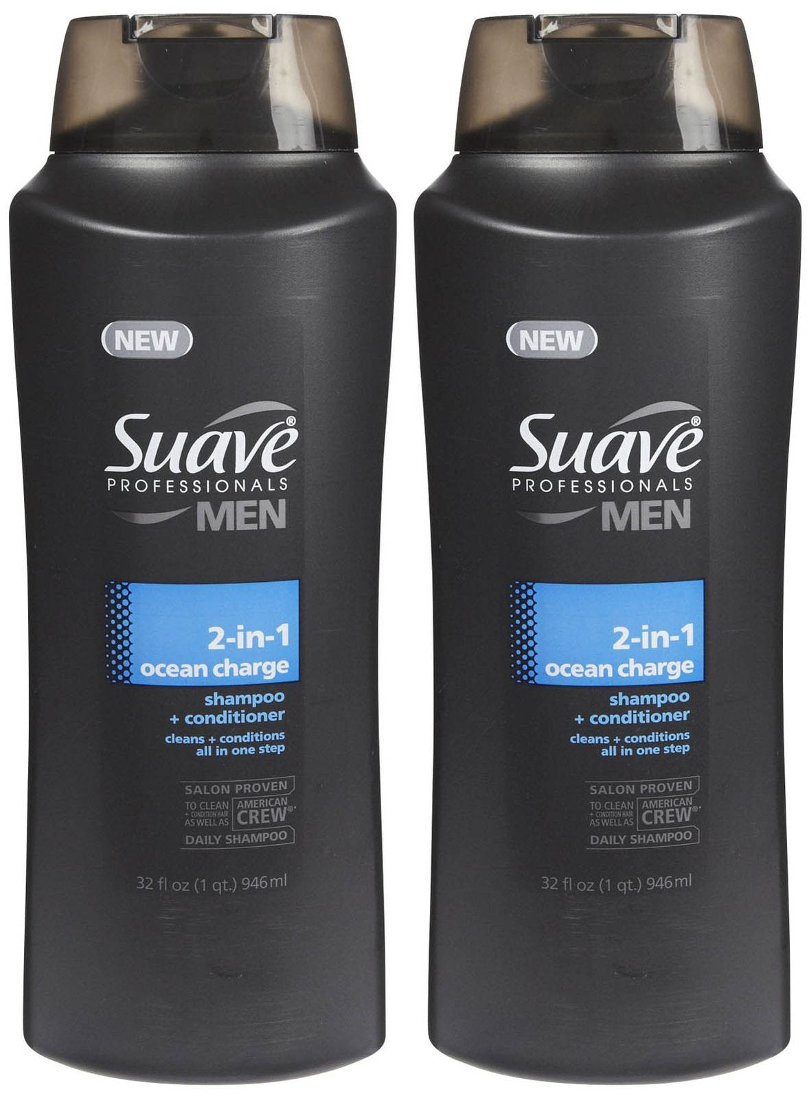 Suave Men 2 in 1 Shampoo and Conditioner, Ocean Charge, 28 Fl Oz (Pack of 2)