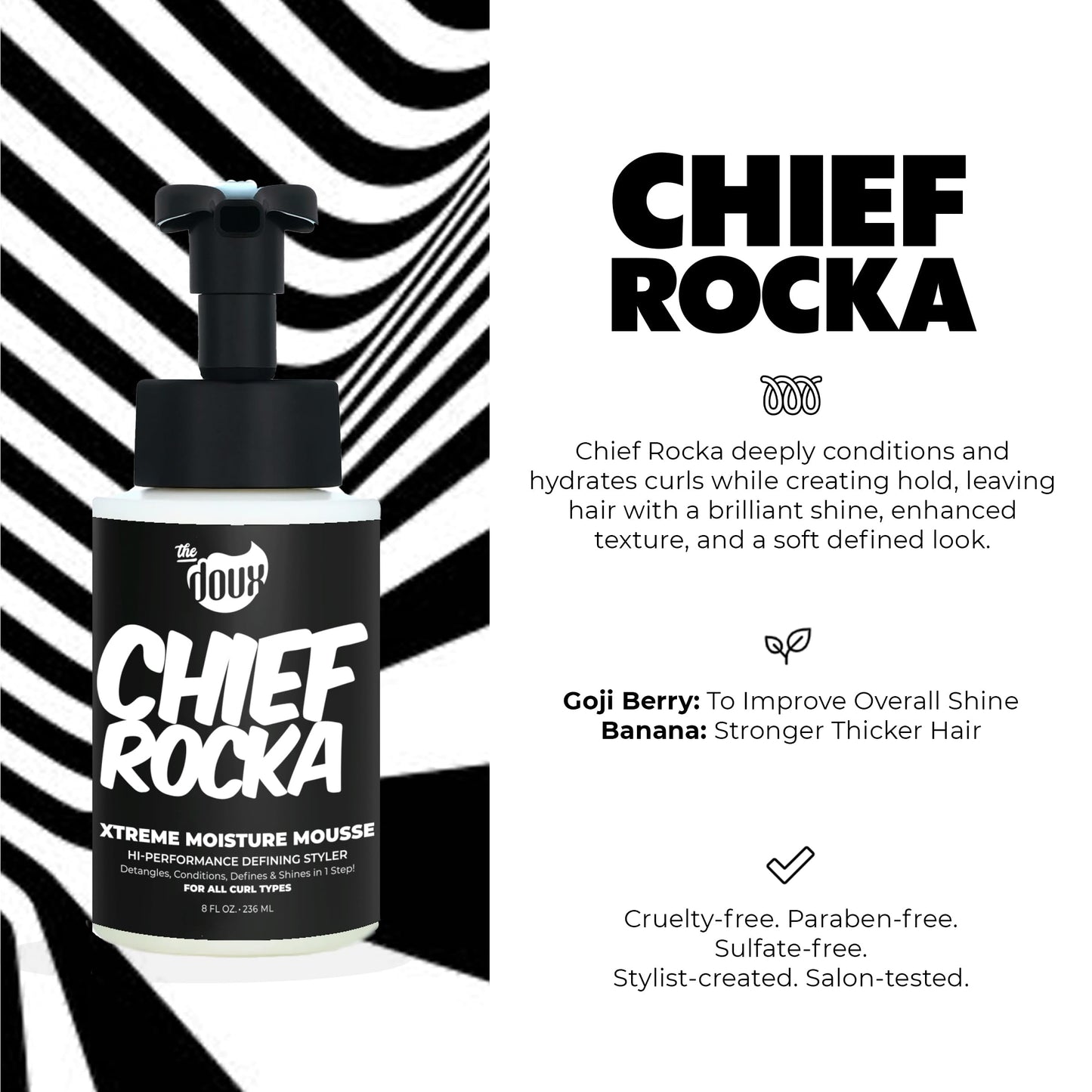 Chief Rocka Xtreme Moisture Mousse for Curly Hair - Curl Defining Hair Mousse for Women with Lasting Hold, Frizz Control & Shine - Styling Foam