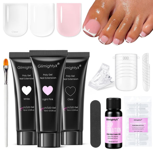 GlimightyX Polygel Toenail Kit, Clear White Pink with Toe Dual Nail Forms Beauty and Personal Care GlimightyX Default Title