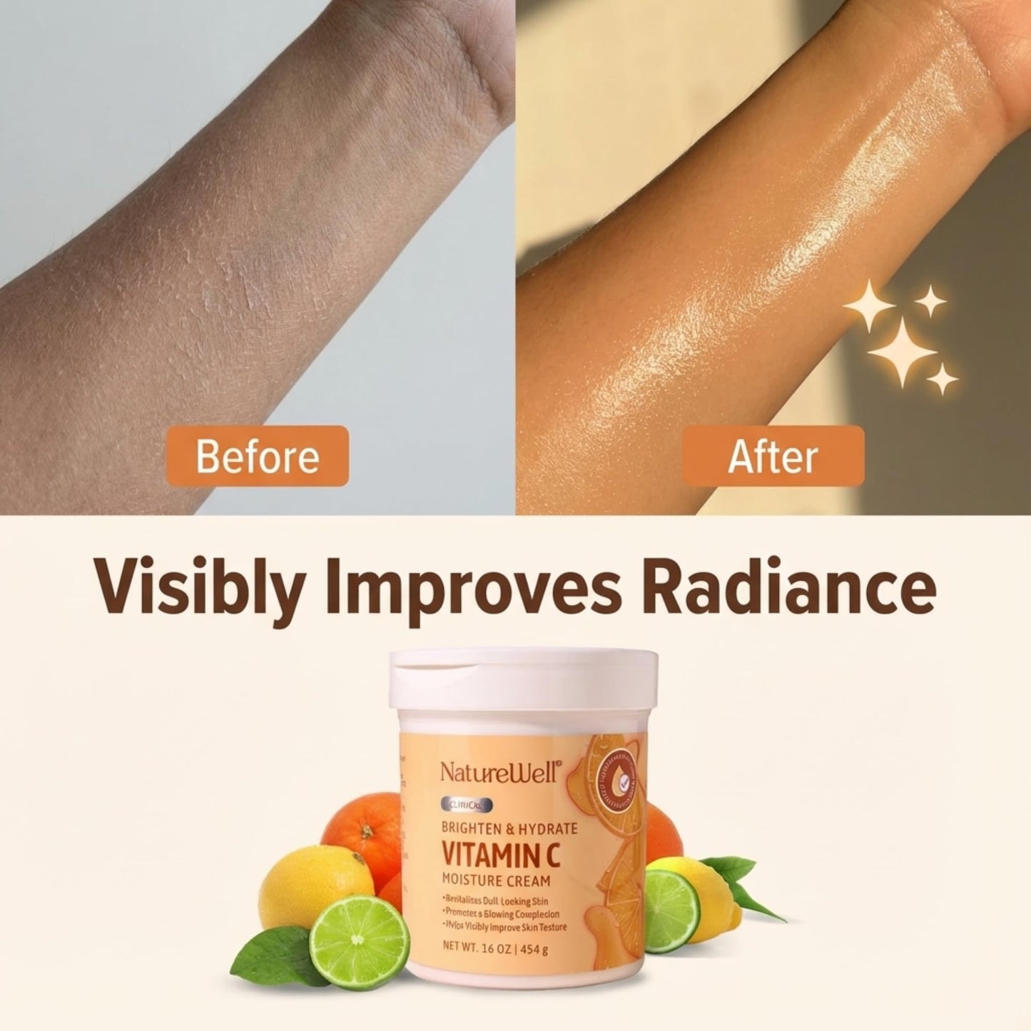 NATURE WELL Vitamin C Brightening Moisturizer Cream - Hydrating Face & Body Lotion with Coconut Oil, Helps Improve Uneven Skin Tone & Dark Spots
