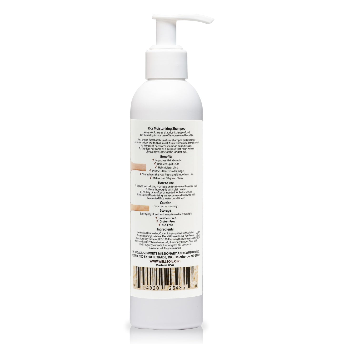 Well's Oil Fermented Rice Water Shampoo (8 Fl Oz) - For Hair Growth and Scalp Care | Thickening, Nourishing & Strengthening | With Natural Essential