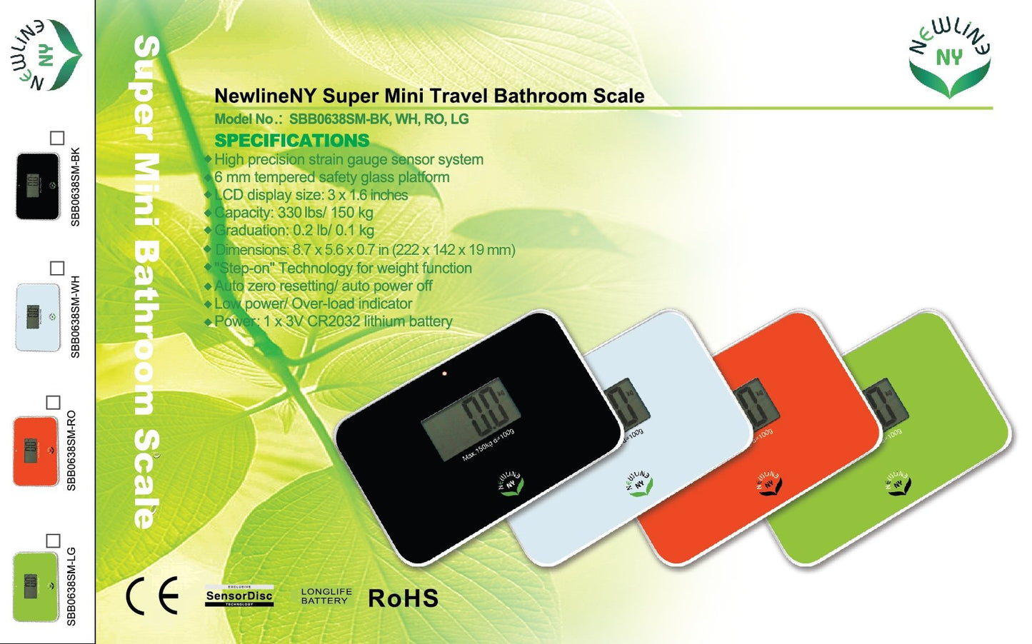 NewlineNY Auto Step On Super Mini Travel Bathroom Scale, 5.25" x 8.5" SBB0638SM: White