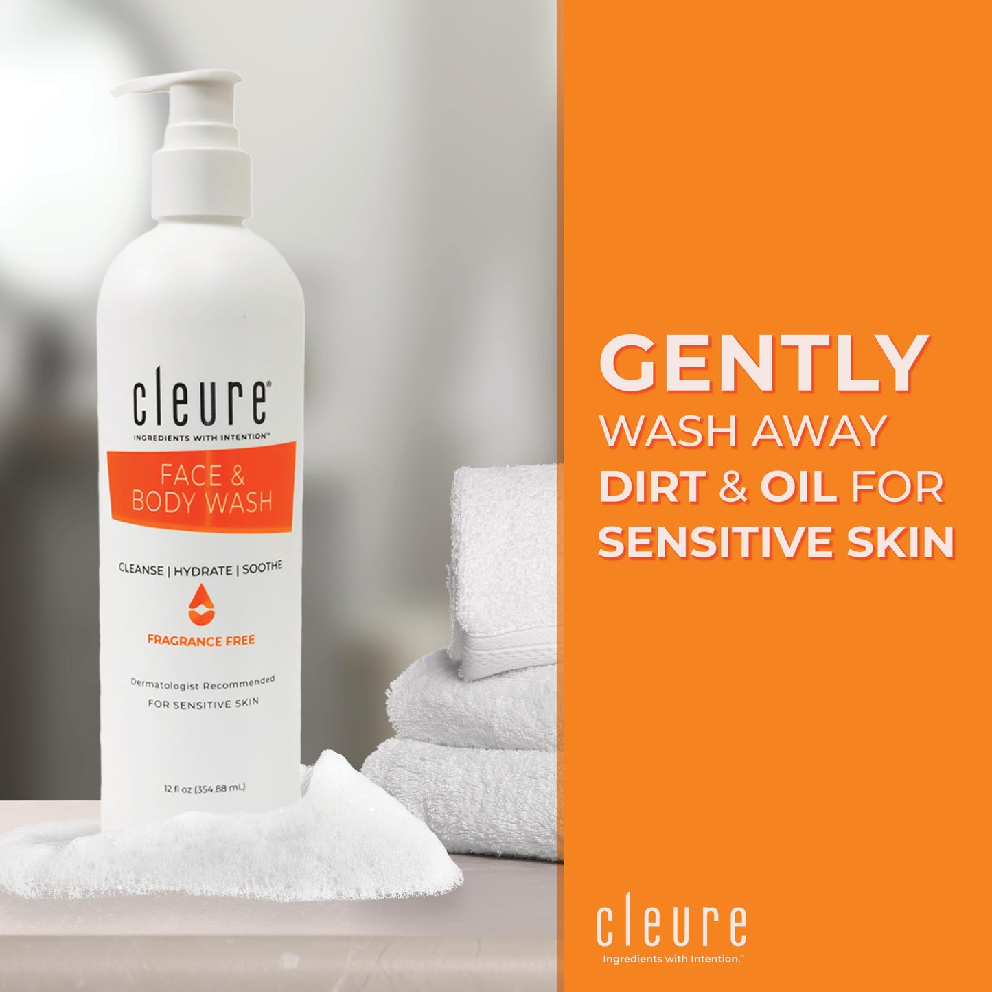 Cleure Face and Body Cleanser - Hypoallergenic, Fragrance-Free Body Wash for Sensitive Skin & Eczema - Paraben & Sulfate Free, PH Balanced Body Soap