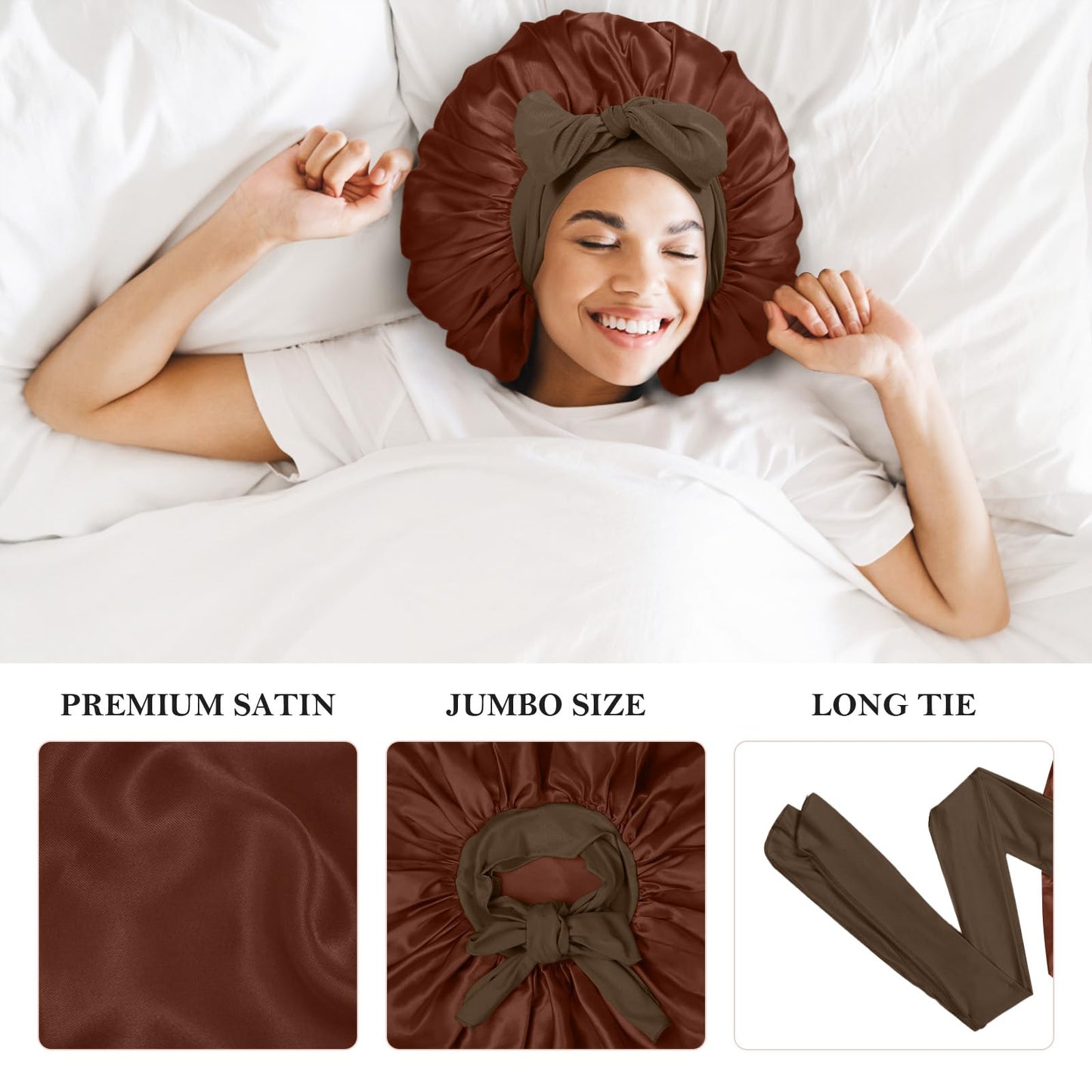 3Pcs Jumbo Bonnet for Sleeping, Silk Satin Hair Bonnets with Tie Band for Curly Hair Braids Beauty and Personal Care Kafteri