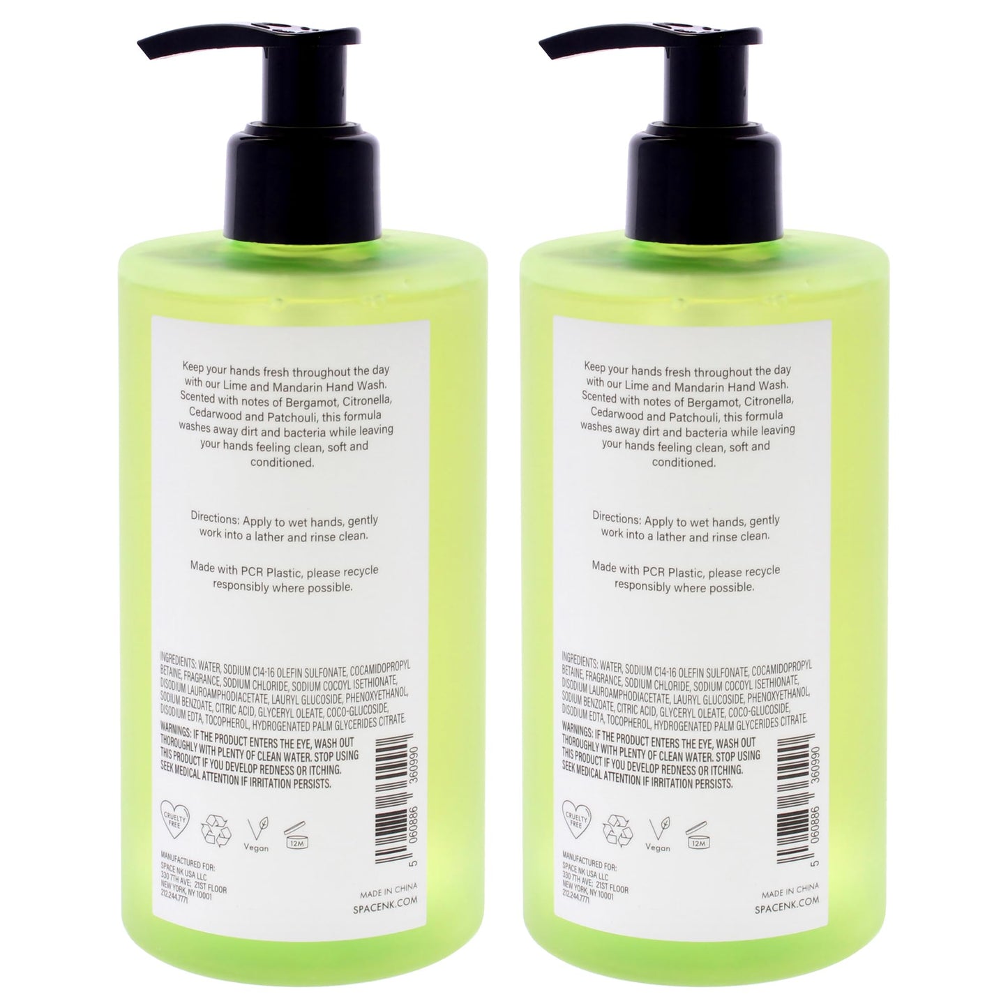 Beauty Space Hand Wash - Lime and Mandarin by BeautySpace for Unisex - 11.8 oz Hand Wash - Pack of 2
