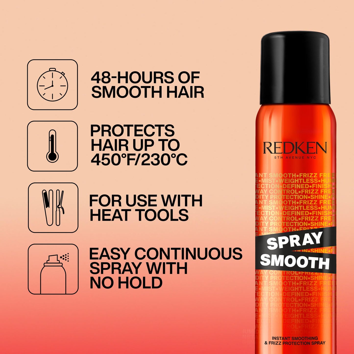 Redken Spray Smooth Anti Frizz Hair Spray | Frizz Control and Heat Protection | Instant Smoother | With Citric Acid | Paraben, Sulfate