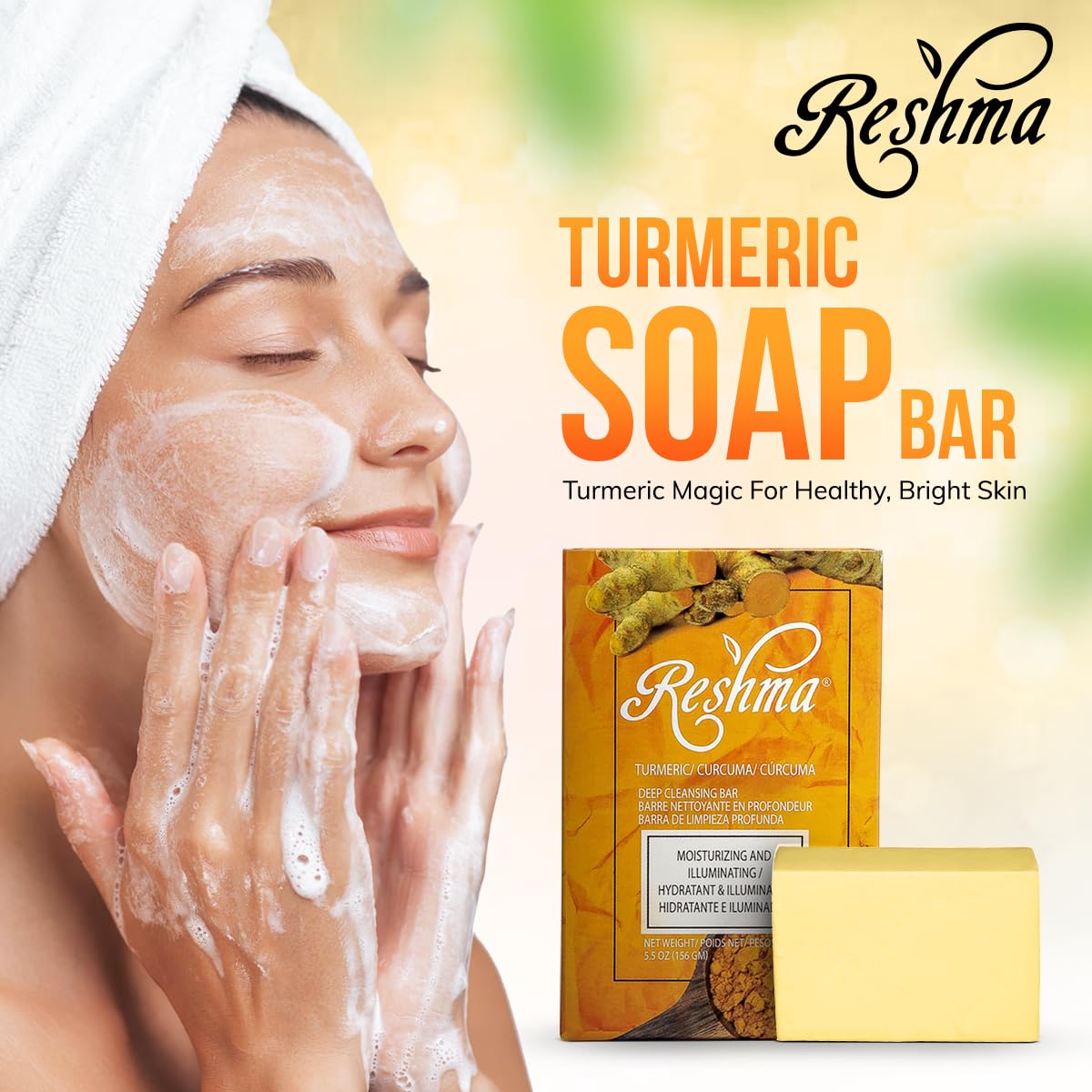 Reshma Beauty Turmeric Soap | Infused with Turmeric Extract, Olive Oil, Coconut Oil (Pack Of 1), 5.05 oz