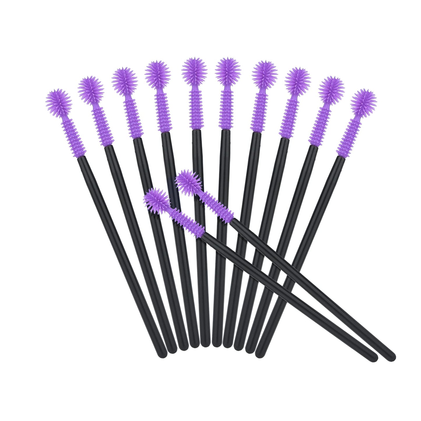 G2PLUS 50PCS Silicone Eyelash Brushes, Purple Disposable Mascara Wands, Adjustable Ball- Shape Eyelash Spoolies, Eyebrow Brushes for Eyelash Extension