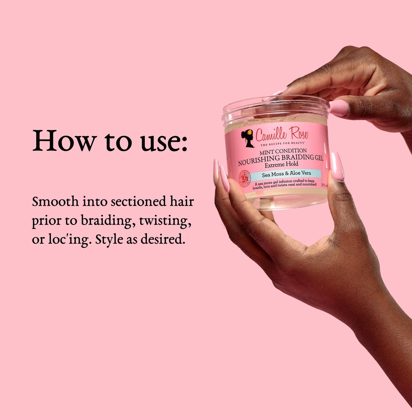 Camille Rose Braiding Gel, Mint Condition - Sea Moss & Aloe Vera Braid Gel for Dry, Itchy Scalp, Flake & Frizz Control, 12 Oz