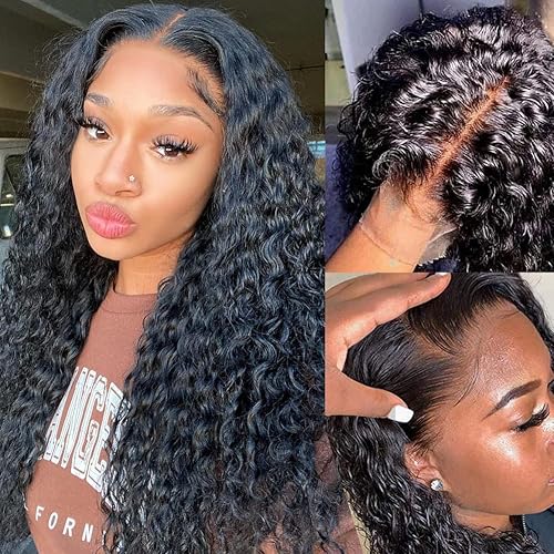 Glueless Water Wave Lace Front Wigs Human Hair for Women 180 Density Unprocessed Brazilian Virgin Human Hair Wigs with Baby Hair Pre Plucked Natural