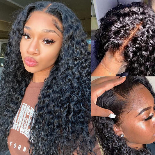 Glueless Water Wave Lace Front Wigs Human Hair for Women 180 Density Unprocessed Brazilian Virgin Human Hair Wigs with Baby Hair Pre Plucked Natural