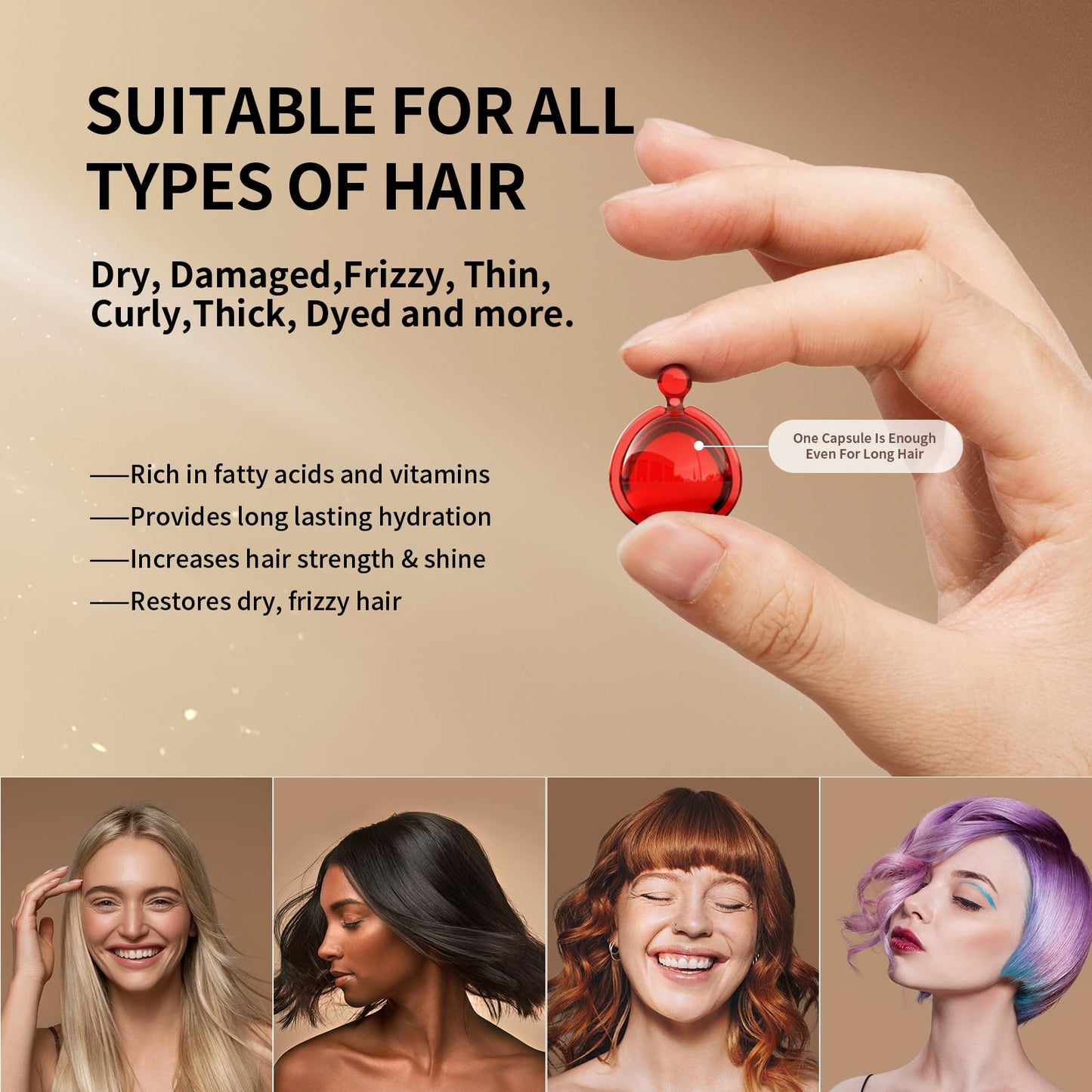 POEROES Hair Oil 50 Capsules - Hair Vitamins A C E Pro B5 - Hair Treatment Serum - Hair Serum for Frizzy and Damaged Hair - Argan & Avocado Oil