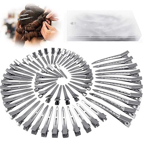 HiJeaton 60Pcs Metal Duck Billed Hair Clips for Women Styling Sectioning, Silver Hair Pins for Long Hair, Alligator Curl Loc Clips for Thick Hair