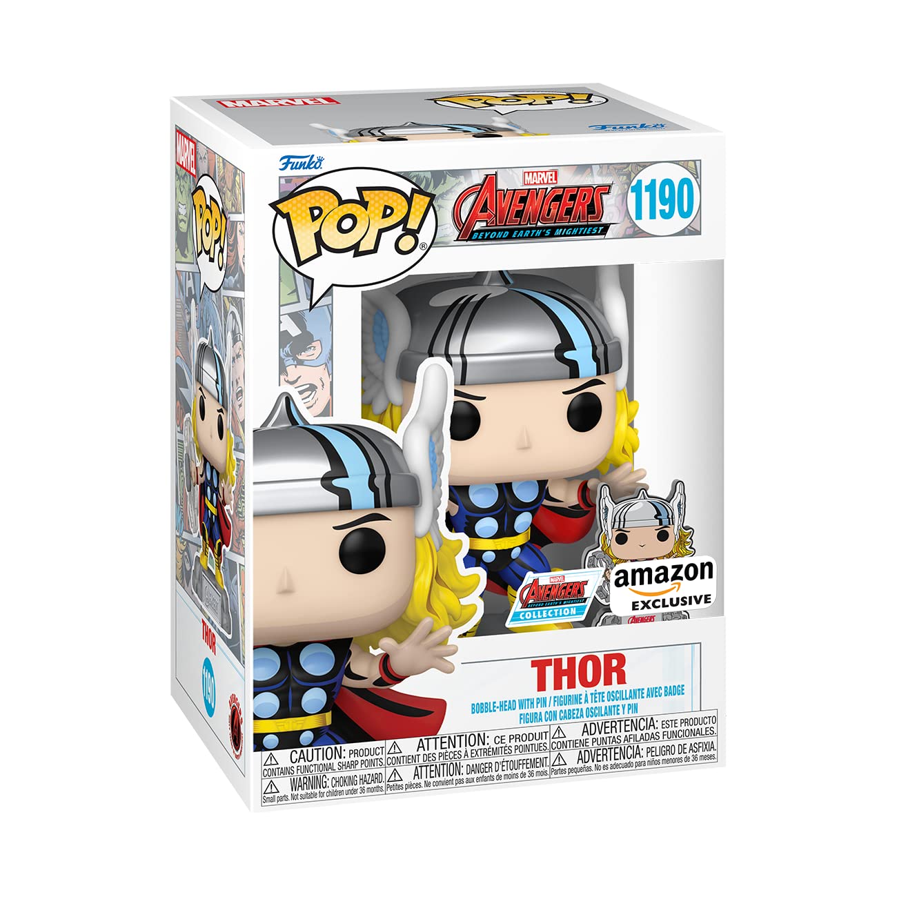 Funko Pop & Enamel Pin: The Avengers: Earth's Mightiest Heroes - 60th Anniversary, Thor with Enamel Pin - Marvel Comics - Amazon Exclusive…