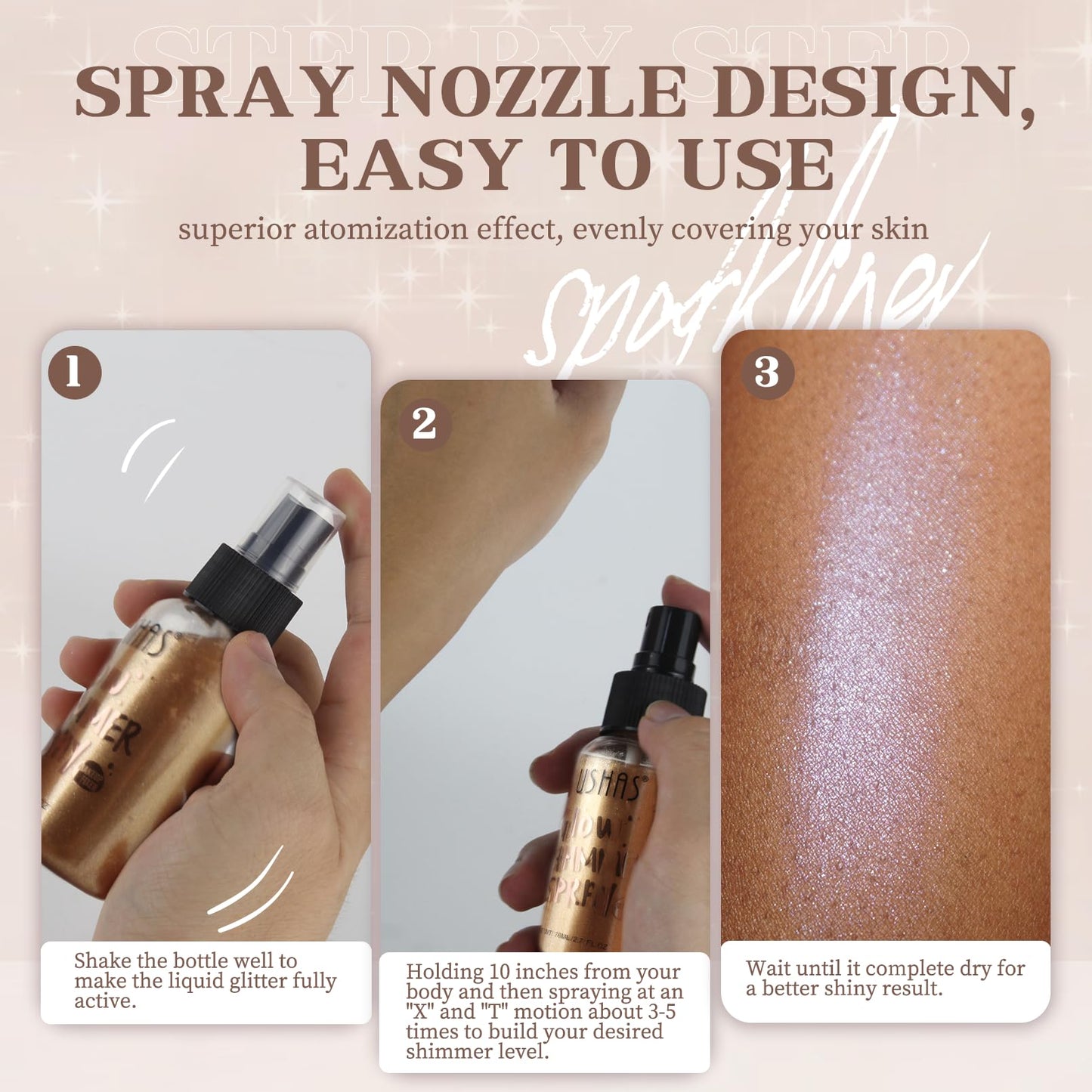 Body Glitter Spray, Body Shimmer Spray Quick Drying Body Glow Shimmer Long-Lasting Shiny Glitter Spray for Women Men for Party, Concert 2.6 Fl Oz