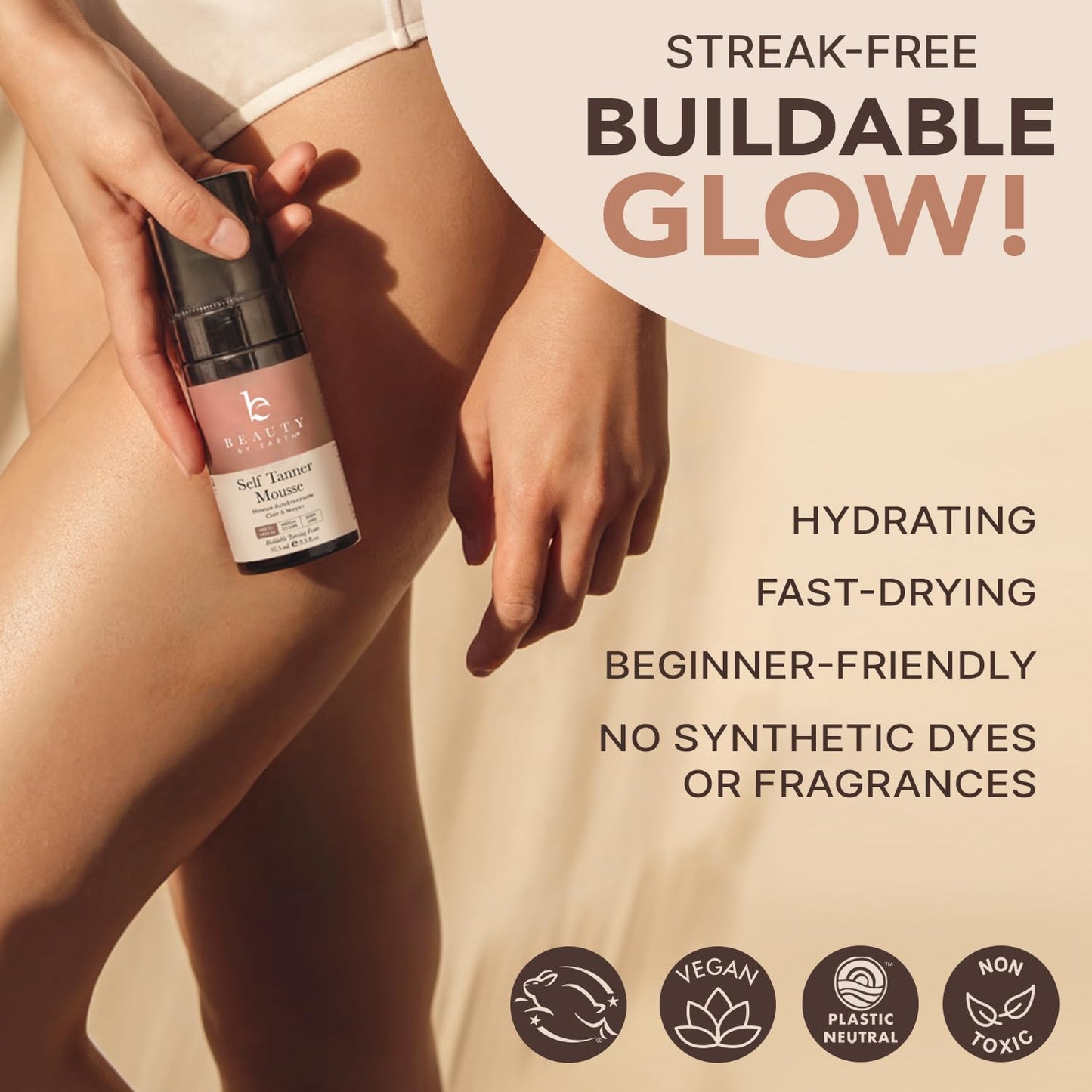 Self Tanner Mousse - USA Made with Natural & Organic Ingredients, Self Tanning Mousse for Fake Tan, Sunless Tanner for Pale Skin, Clear & Non Toxic