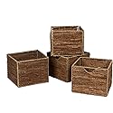 Trademark Innovations 12.7" Foldable Seagrass and Banana Leaf Storage Basket with Iron Wire Frame (Set of 4)