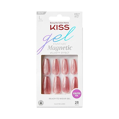 KISS Gel Fantasy, Press On Nails, Nail glue included, 'West Coast', Medium Pink, Long Size, Coffin Shape, Includes 28 Nails, 2g glue, 1 Manicure Beauty & Personal Care KISS