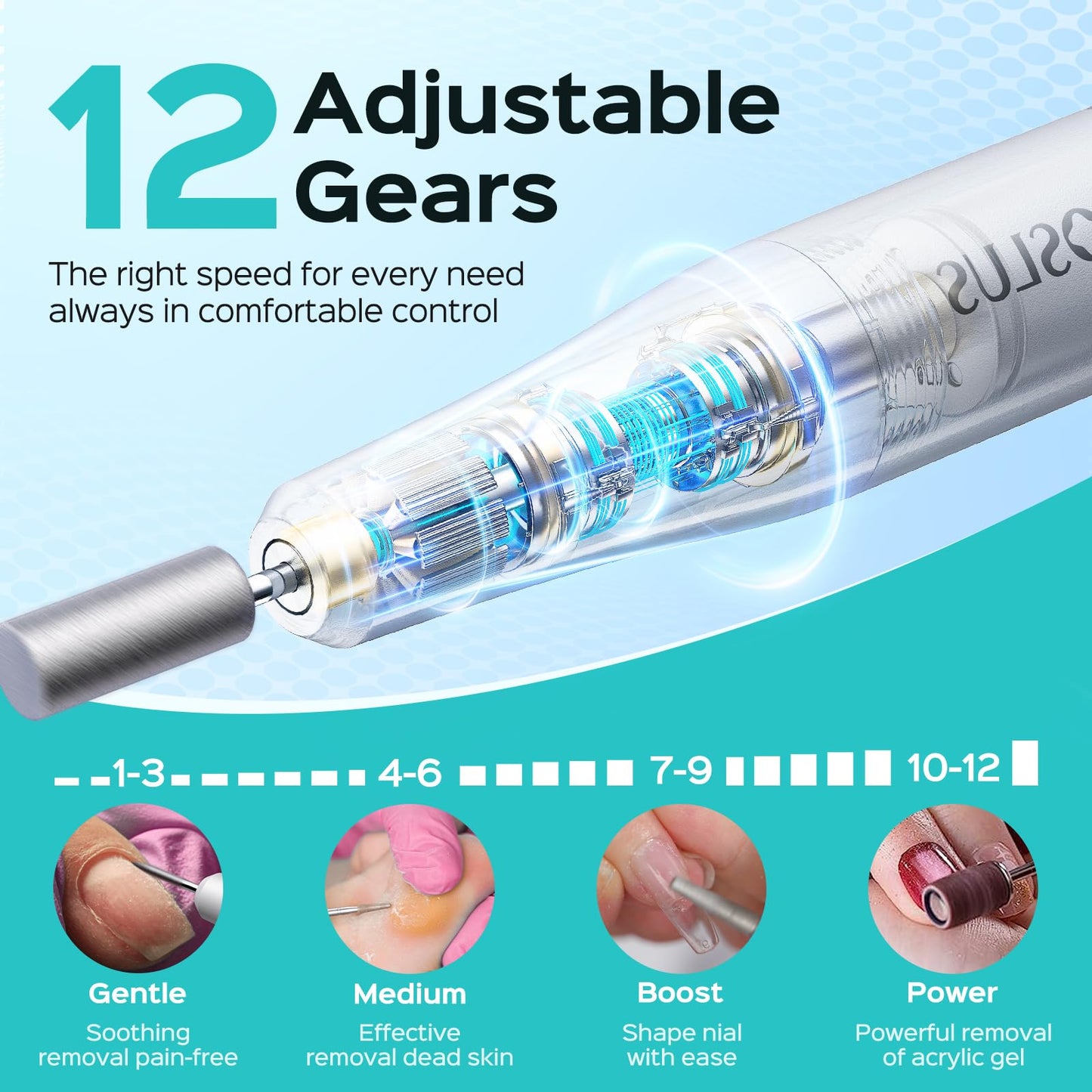 COSLUS C50 Cordless Electric Nail Drill : 12-Speed Professional Nail File with LED Display for All Manicure Shaping & Gel Removal, Nail Art Practice Beauty and Personal Care COSLUS