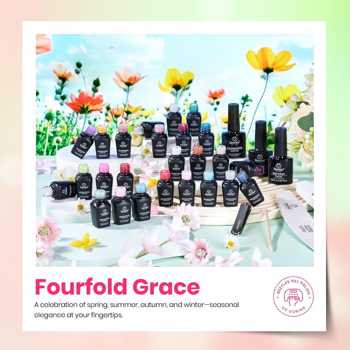 Beetles Gel Nail Polish Set - Fourfold Grace Collection, 25 Colors Baby Blue Biush Pink Gel Polish Set Fall Colors with Base Top Coat Soak off UV Gel Beauty and Personal Care beetles Gel Polish