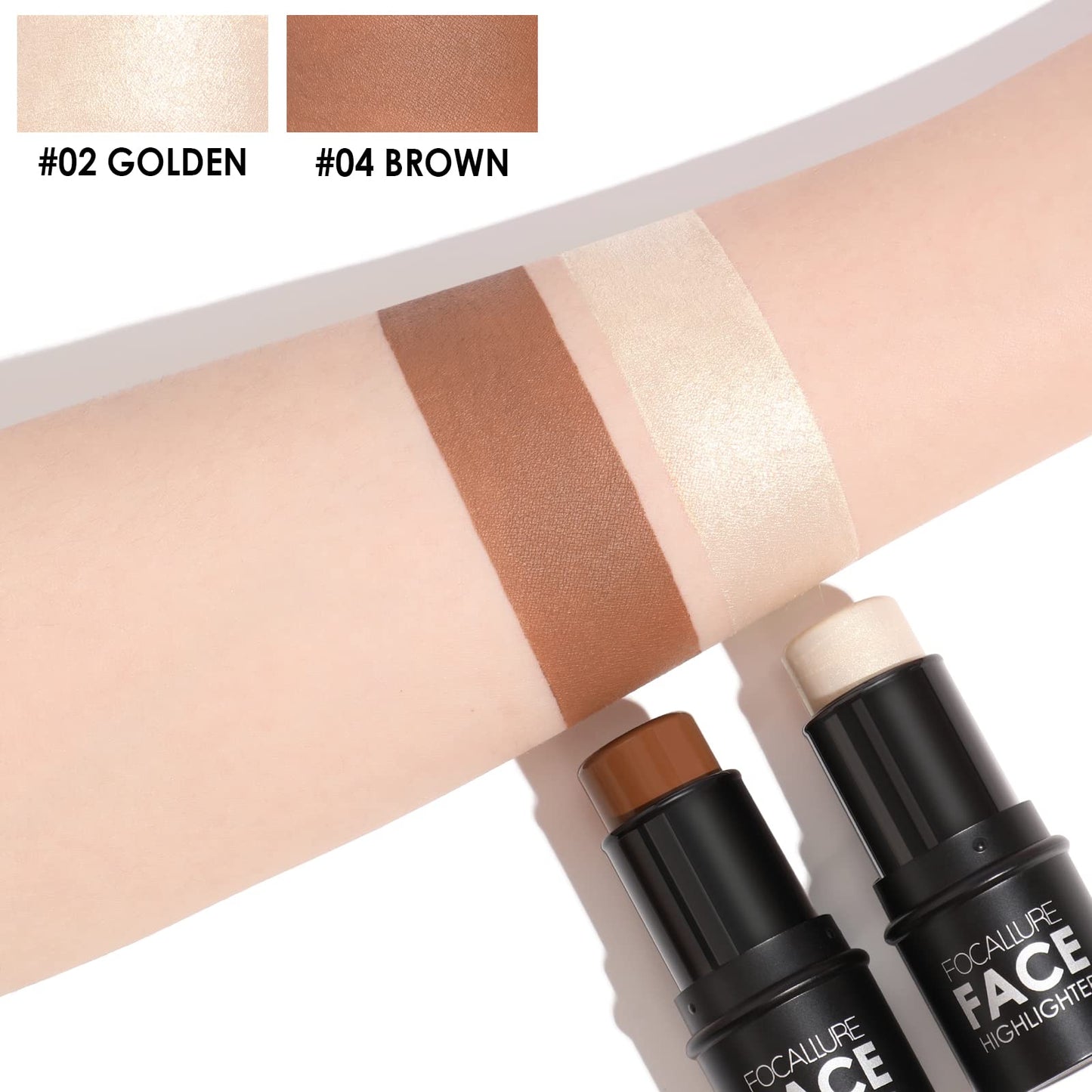 FOCALLURE 2 Pcs Contour Foundation Stick, Highlighter & Bronzer Pen, Face Brightens & Shades Pencil, Highlighting Shade Longwear Makeup, Highlight