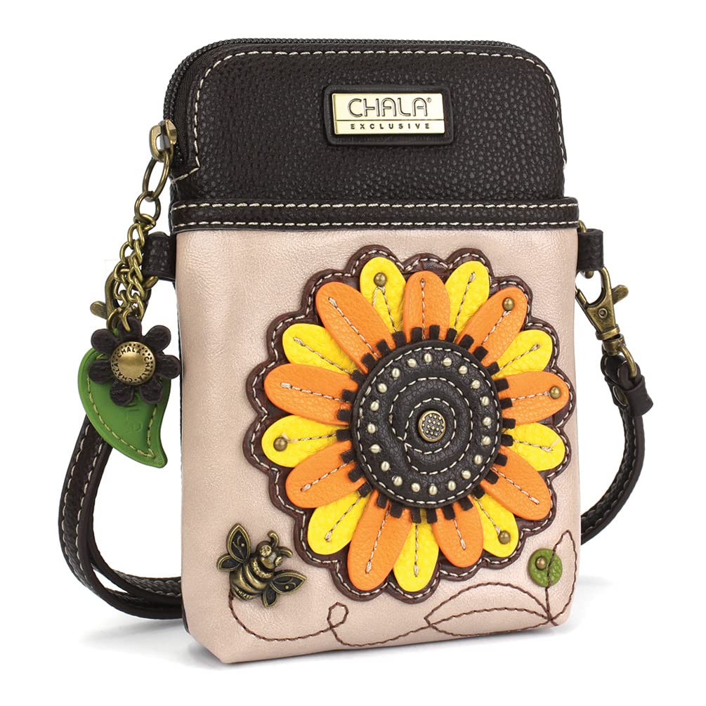 CHALA Crossbody Cell Phone Purse | Women's Wristlet Handbags with Adjustable Strap (Sepcial Edition_ Ivory Sunflower)