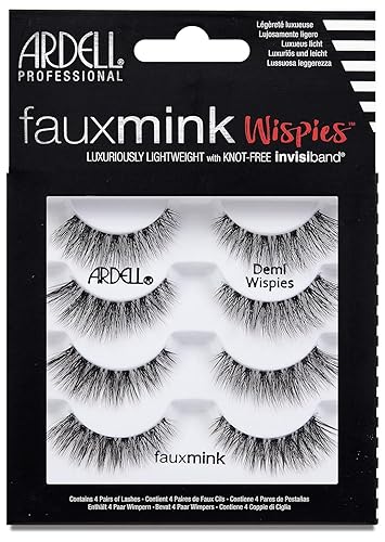 Ardell Faux Mink Lashes Demi Wispies Multipack, Natural-Looking False Eyelashes, 4 Pairs, 1 Pack