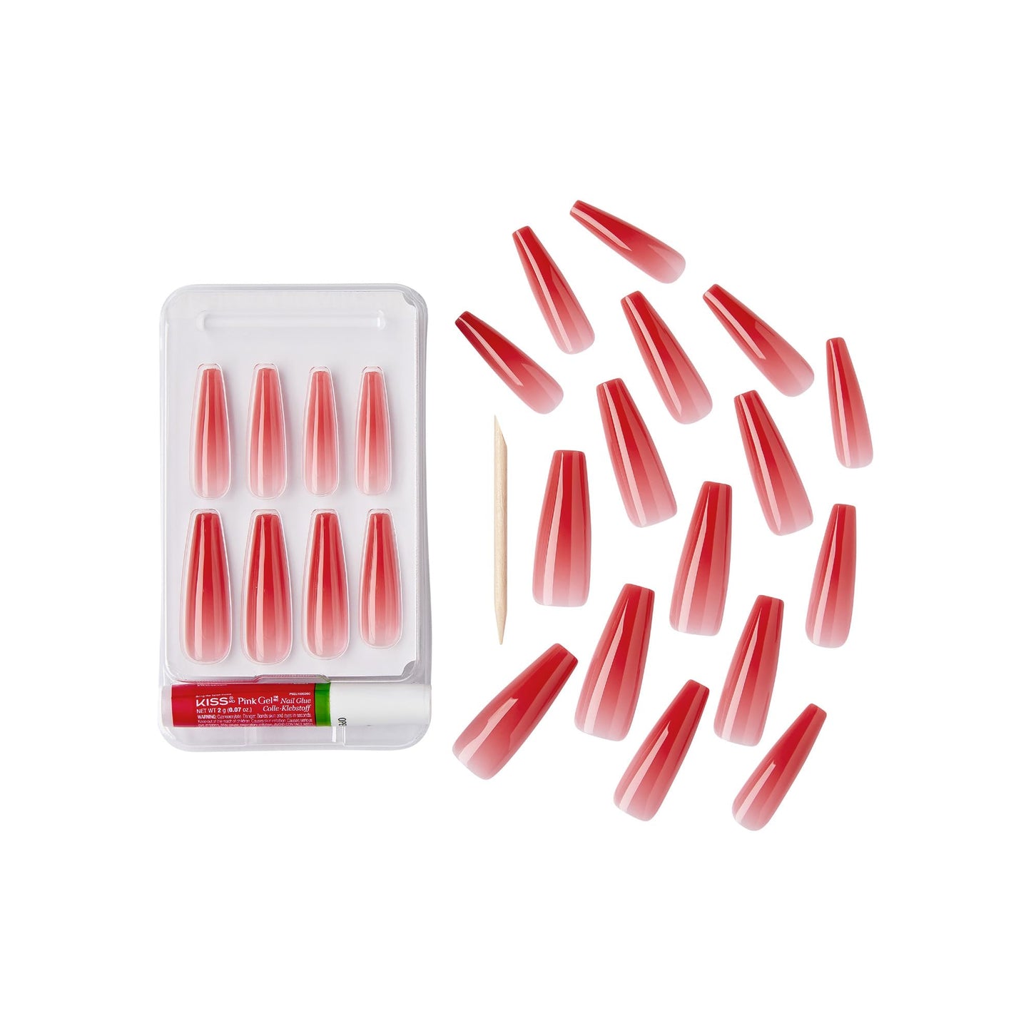 GoldFinger False Nails Kit, Jelly Color Ready to Wear Red Fake Nails, Manicure Stick and Glue Included, XX-Long Length, Coffin Shape, Long-Lasting Beauty & Personal Care Goldfinger