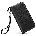 Moflycom Womens Wallet RFID Blocking Genuine Leather Zip Around Wallet Clutch Wristlet Travel Long Purse for Women Black