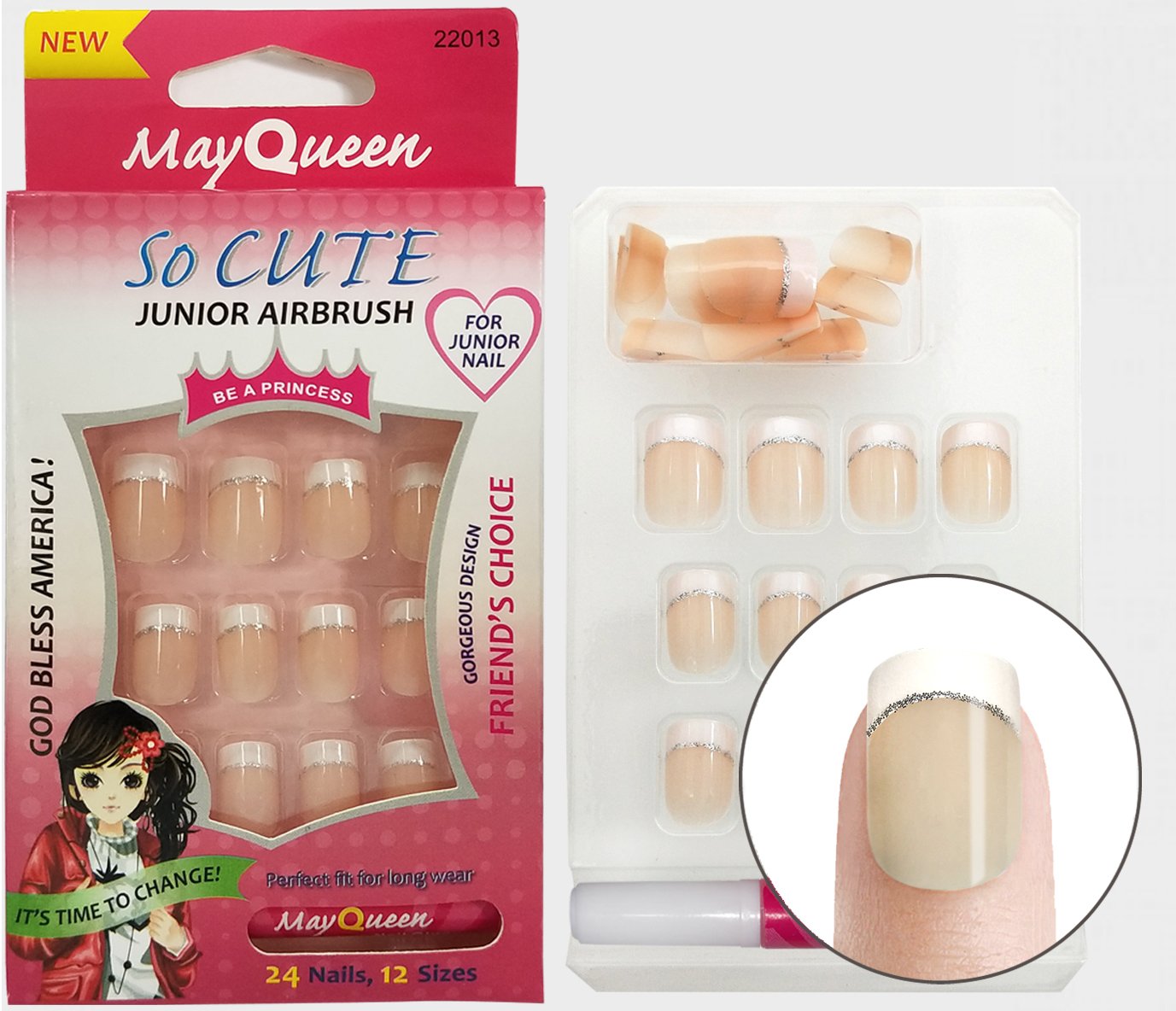 Beautia 3PACK 72tips So Cute Junior False Fake Nails With Glue for Kids