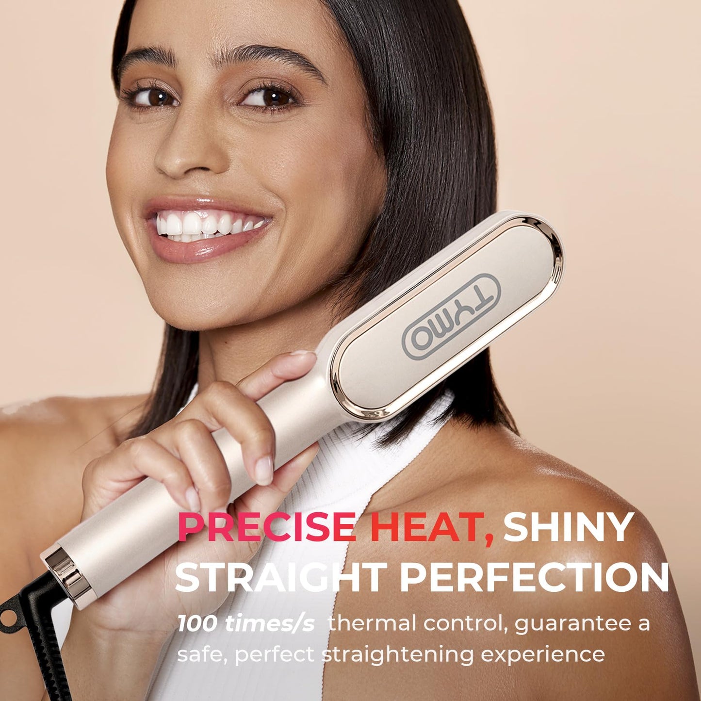Hair Straightener Brush, TYMO Ring Hair Straightener Comb Straightening Brush for Women with 5 Temps 20s Fast Heating & Dual Voltage, Gold Beauty and Personal Care TYMO