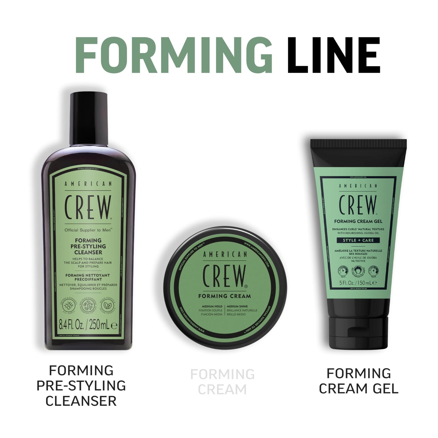 AMERICAN CREW Forming Cream Gel, Curl Defining & Frizz Control with Jojoba Oil, Soft, Flexible Hold & Natural Finish for Curly Hair, 5 fl oz