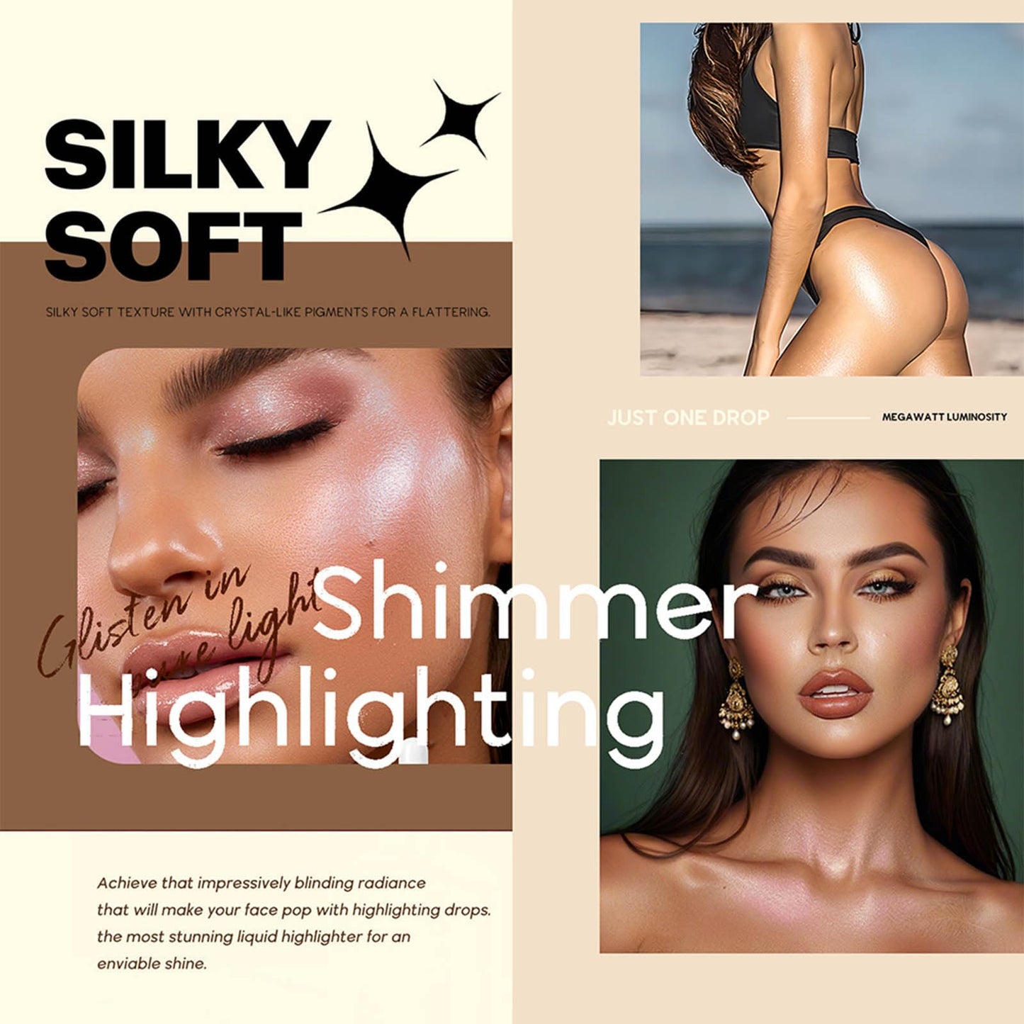 Face Body Glitter Oil for Women, Drop Glitter Body Shimmer Oil, Glowing Liquid Highlighter Makeup, Non-Sticky Shimmer Liquid Luminizer for Mardi Gras