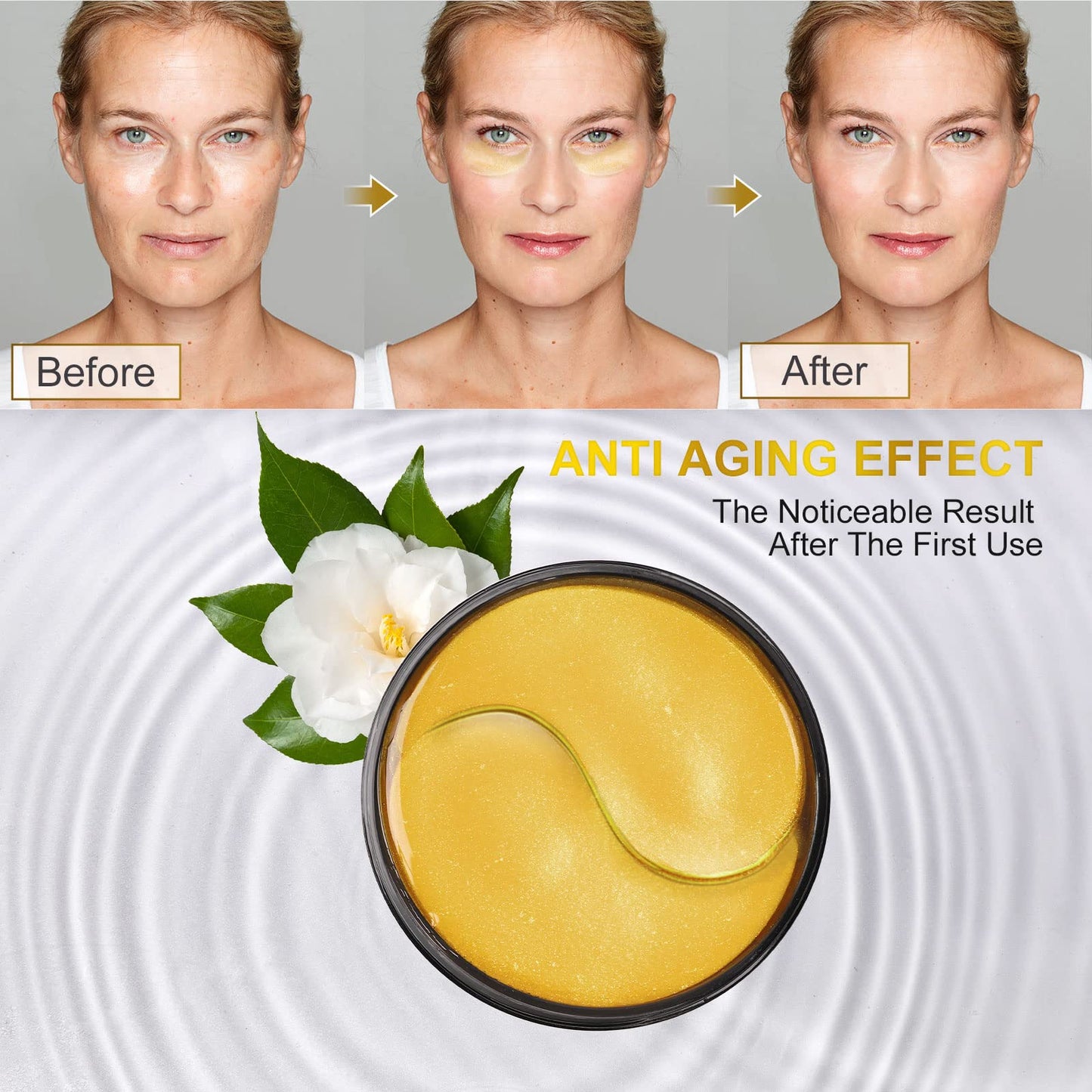 Fivewan 24k Gold Under Eye Patches - 60 Pcs Eye Mask Pure Gold Anti-Aging Collagen Hyaluronic Acid Under Eye Mask for Removing Dark Circles, Puffiness